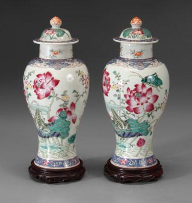 Pair Chinese famille rose lidded 947bc