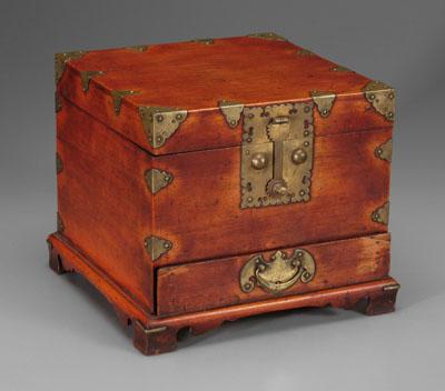 Korean wood chest, brass mounts,