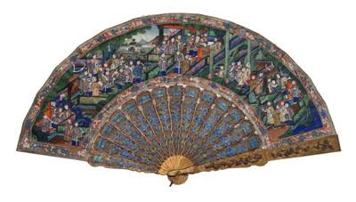 Chinese export folding fan, brass-framed