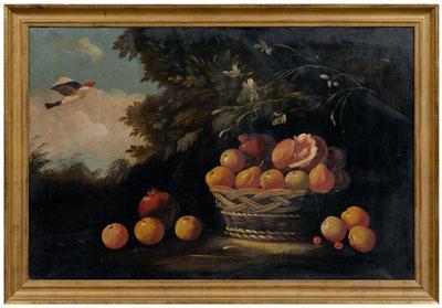 Still life painting, basket of