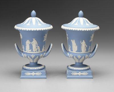 Pair Wedgwood lidded urns: classical