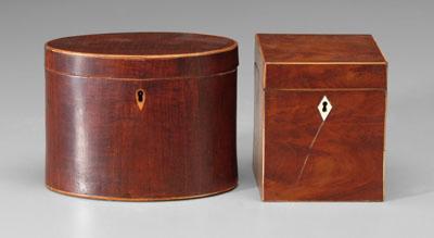 Two mahogany tea boxes: one square
