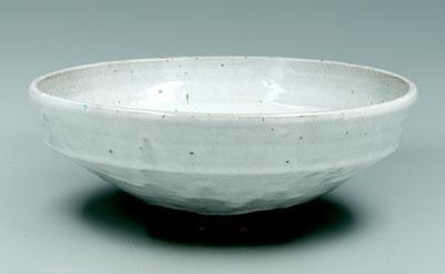 Jugtown bowl, foamy white glaze, unglazed