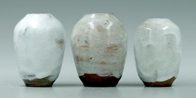 Three Jugtown egg vases: all with foamy