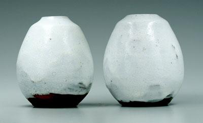 Two Jugtown egg vases: both with foamy