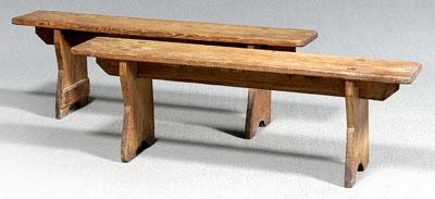Pair Southern trestle form benches:
