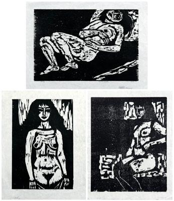 Three Charles Quest woodcuts: "Nude",