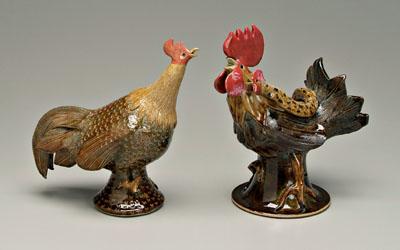 Two Steve Turpin stoneware roosters 94cd5