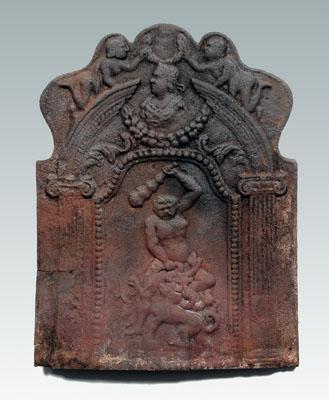 Baroque cast iron fireback, architectural