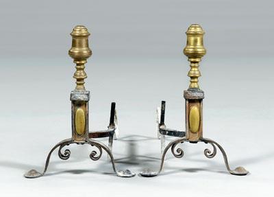 Pair Federal iron and brass andirons: