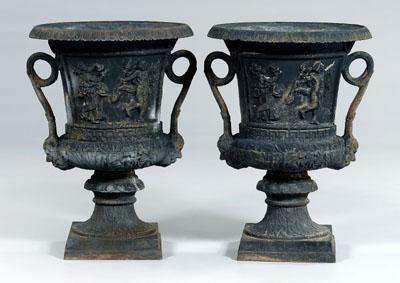 Large pair cast iron garden urns: