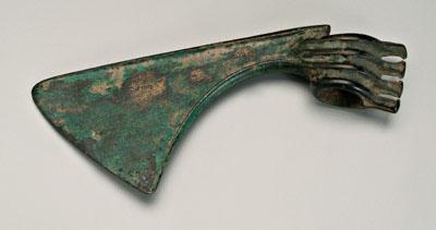 Ancient bronze axe, curved blade with