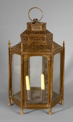 Pierced brass lantern, hexagonal