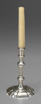 English silver taperstick, knobbed stem,