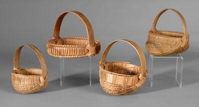 Four miniature oak split baskets, all