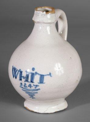 Delft wine bottle, white-glazed