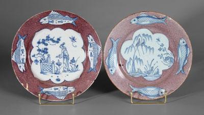 Two Delft manganese fish plates  94dfd