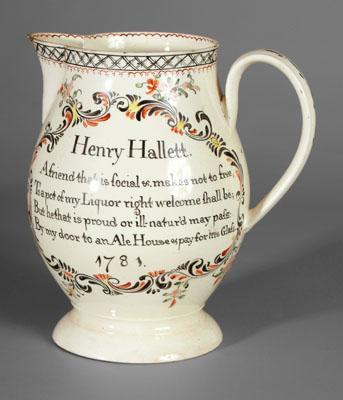 Henry Hallett 1781 creamware pitcher,