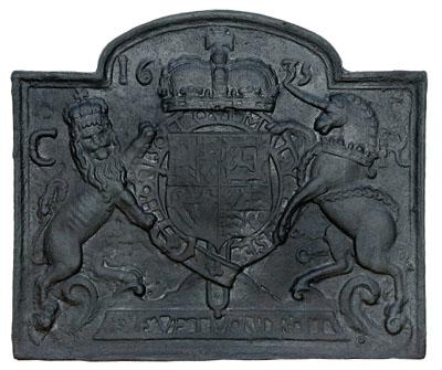 Fine Charles II cast iron fireback  94e29