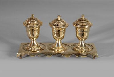 English brass standish, three urn-form