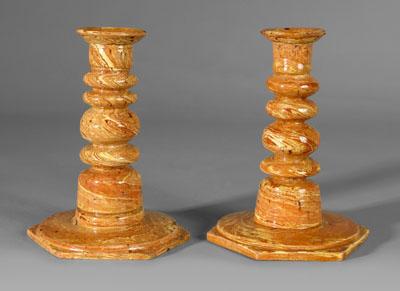 Fine pair agateware candlesticks: