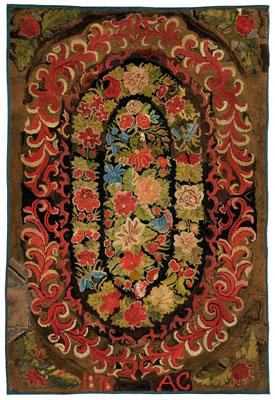 1876 floral hooked rug, central