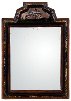 Reverse-painted courting mirror, crest