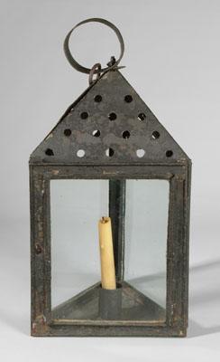 Large triangular punched tin lantern  94e77