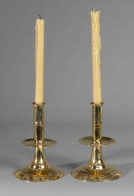 Pair trumpet-base brass candlesticks: