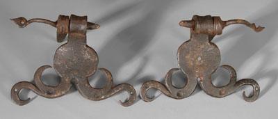 Pair wrought iron hinges: shaped