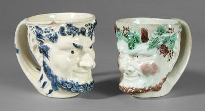 Two satyr mugs one creamware with 94e9c