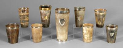 Nine horn cups one with engraved 94ea0