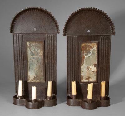 Pair tin mirrored sconces: each