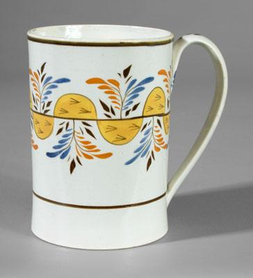 Pearlware mug, broad band of orange,