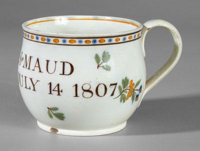 Pearlware mug dated 1807 marked 94ecb