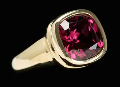 Garnet solitaire ring, square cushion-cut