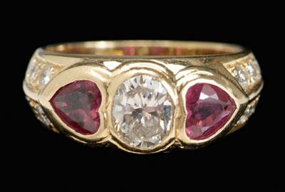 Ruby, diamond ring, central oval-cut