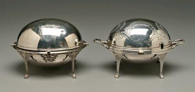 Two revolving silver plated servers,