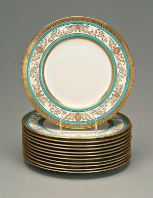 Set of 12 Tiffany/Cauldon plates: finely