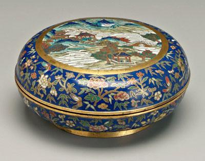 Chinese cloisonne lidded box, bronze
