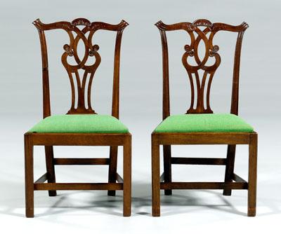 Pair Chippendale carved side chairs: