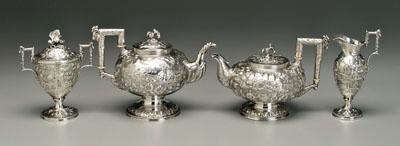 Kirk repousse silver tea service: floral,