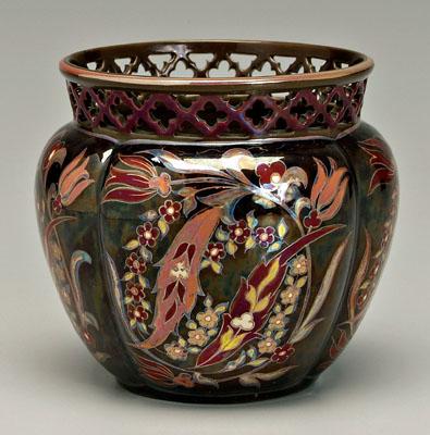 Zsolnay art pottery vase, detailed floral