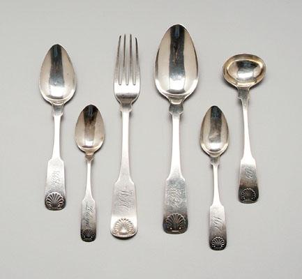 Six pieces Marquand coin flatware,