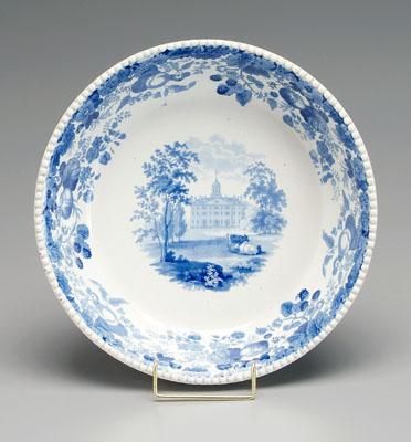Blue transfer bowl, beaded border,