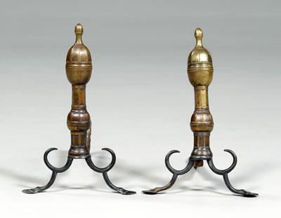 Pair Federal brass andirons paneled 9520f