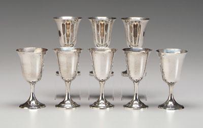 Set of eight sterling silver goblets:
