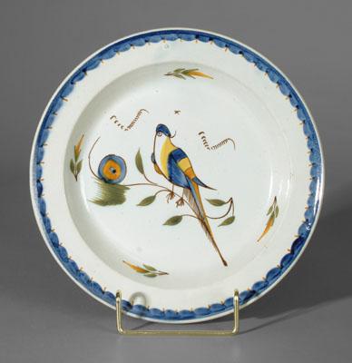 Pearlware peafowl plate, perched
