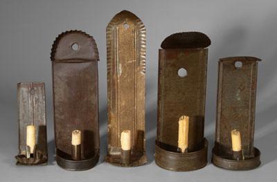 Five tole sconces three with crimped 94f09