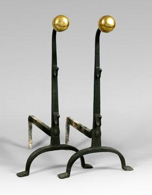 Pair wrought iron and brass andirons  94f4a
